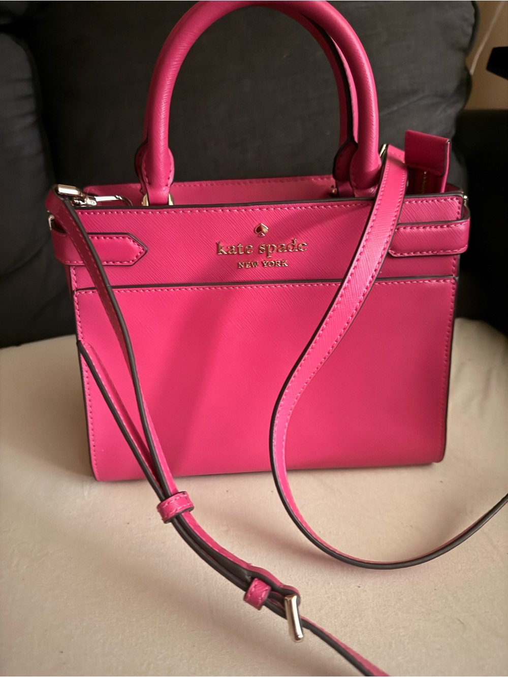 kate spade Bright Pink Leather Satchel with Crossbody Strap